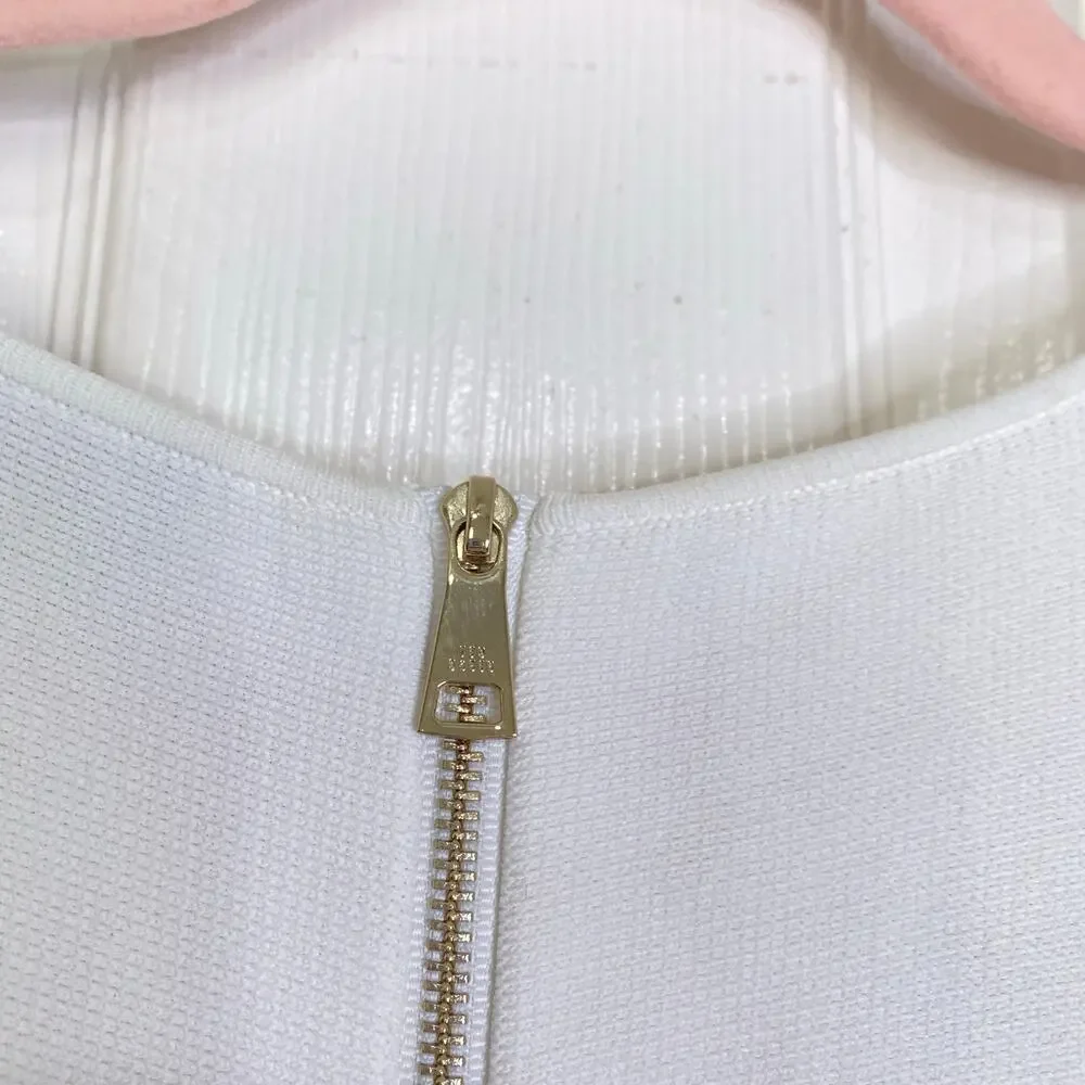 TED BAKER Pleated Hem Knitted Bodycon Mini Dress Ivory White Mini TB Size 3 US 8 - Picture 9 of 9
